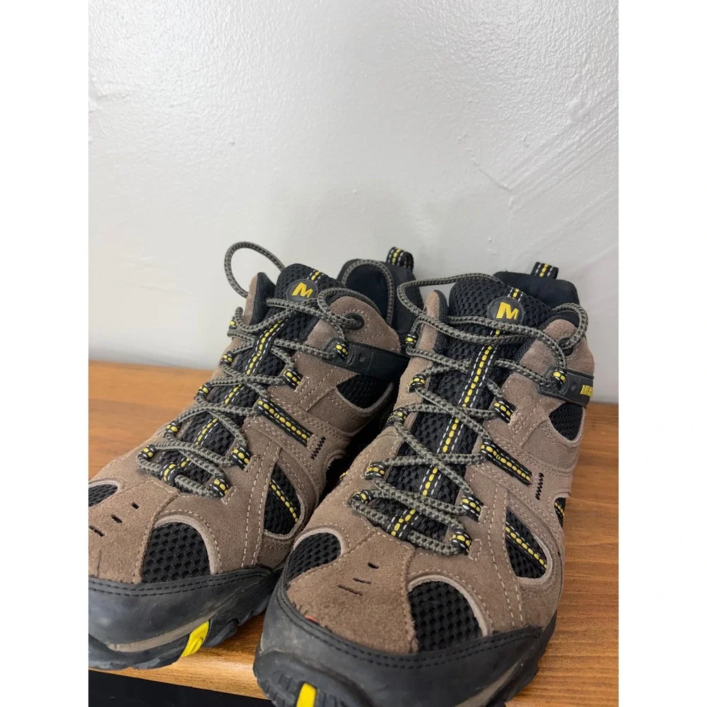 Merrell Mens Hiking Shoes Boulder Empire Yellow Suede Mesh Trail J09980 Size 10